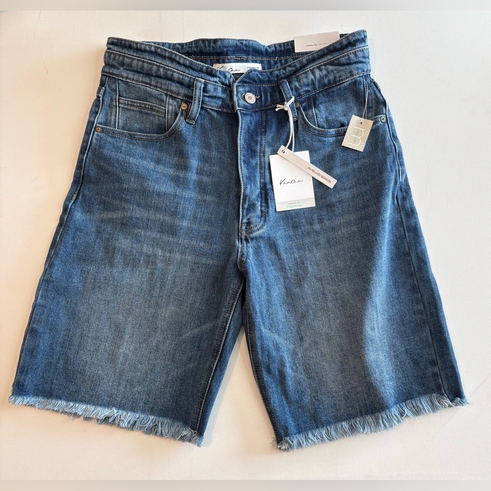 KanCan Medium Blue Frayed Hem Denim Bermuda Shorts